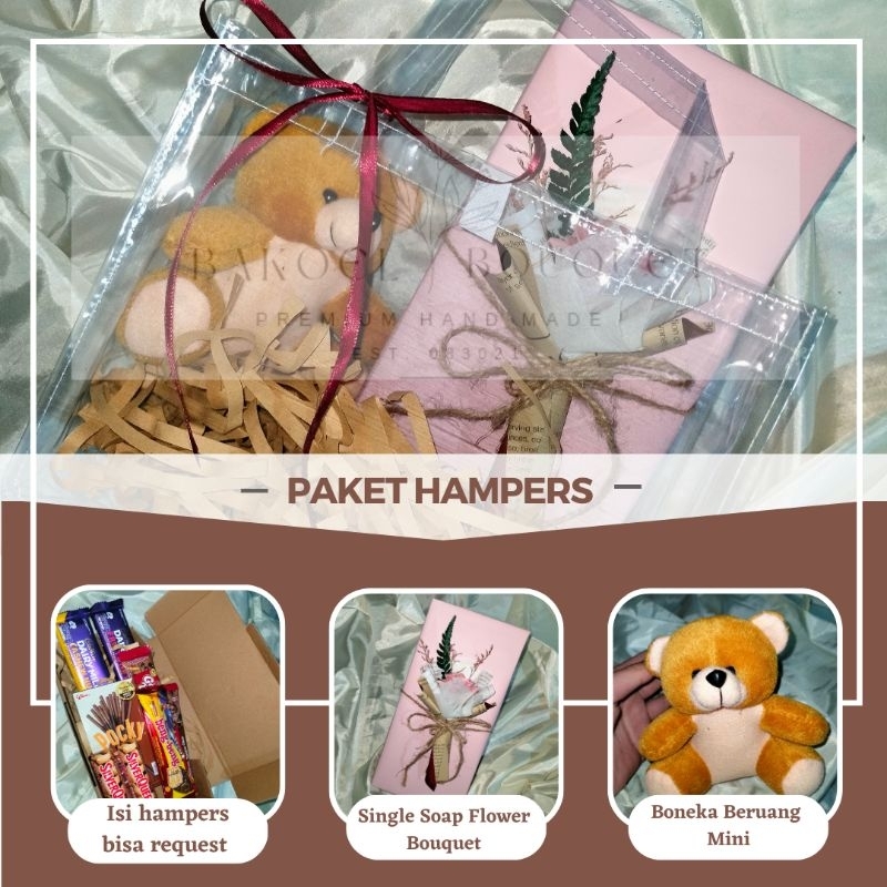 GIFT BAG HAMPERS/KADO ULANG TAHUN/KADO WISUDA/GIFT BONEKA DAN MINI BOUQUET ROSE SOAP/KADO ULANG TAHU