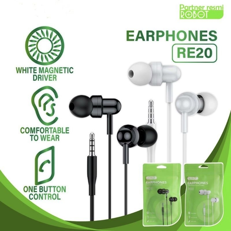 Handsfree ROBOT RE-20 DEEP BASS Handsfree ROBOT RE20 Earphone ROBOT RE-20 DEEP BASS ORIGINAL