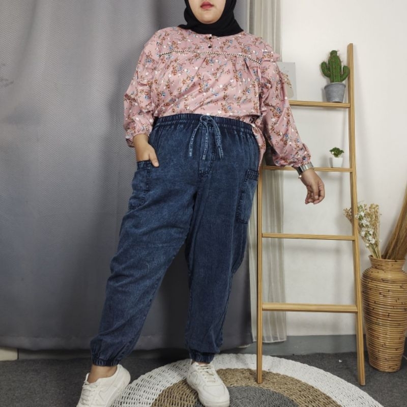 JOGBOY JOGER BOYFRIENDS SAKU JEANS 100KG JUMBO WANITA LEGGING - BISA COD