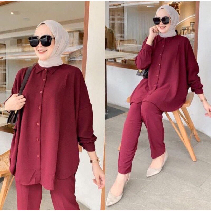 One Set Rayon Wanita Polos - Setelan Wanita Jumbo - Setelan Oversize Premium