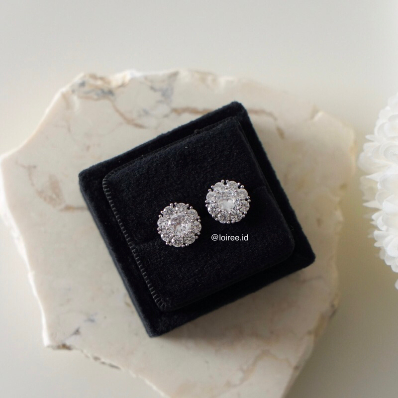 CIARA | Luxe Collection - Zirconia Flower Round Halo Daily Stud Earrings - Anting Wanita