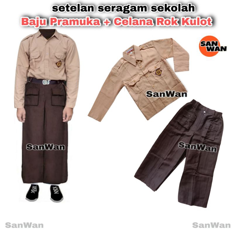 Setelan Seragam Pramuka Sekolah SD Perempuan Baju Panjang Celana Kulot Panjang
