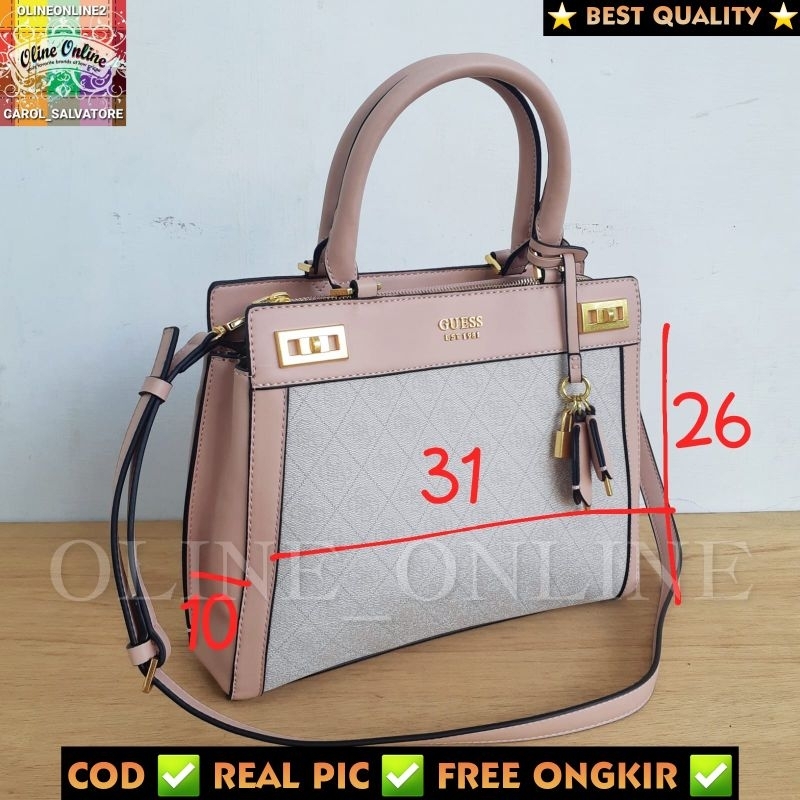[oline_online] tas katey satchel Big size large sling bag with long strap canvas bag pvc logo batik brown yellow coffee white pink black selempang pundak jinjing Ready stock cirebon majalengka indramayu kuningan tegal brebes losari GS GB sindang laut