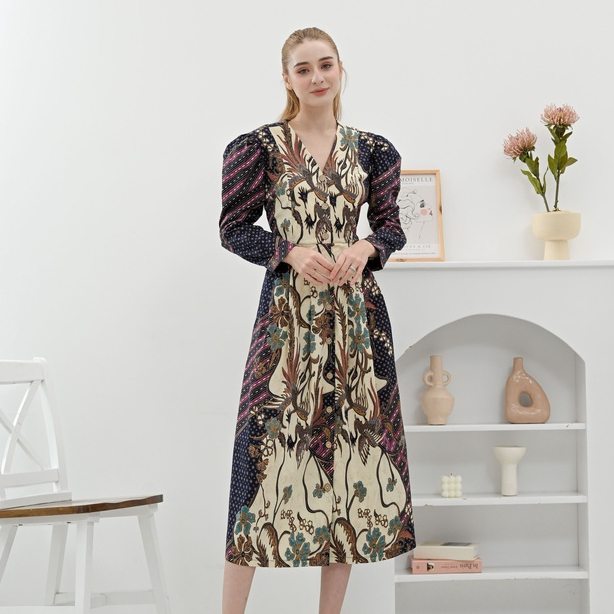 Dress Batik 258 UP/ Batik Wanita Modern/ Dress Batik Panjang