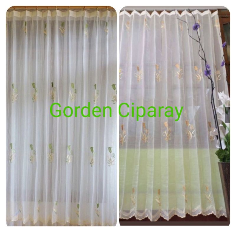 VITRASE BORDIR GORDEN VITRASE GORDYN MOTIP BUNGA TULIP MODEL PLISKET L 100 CM X 200 CM