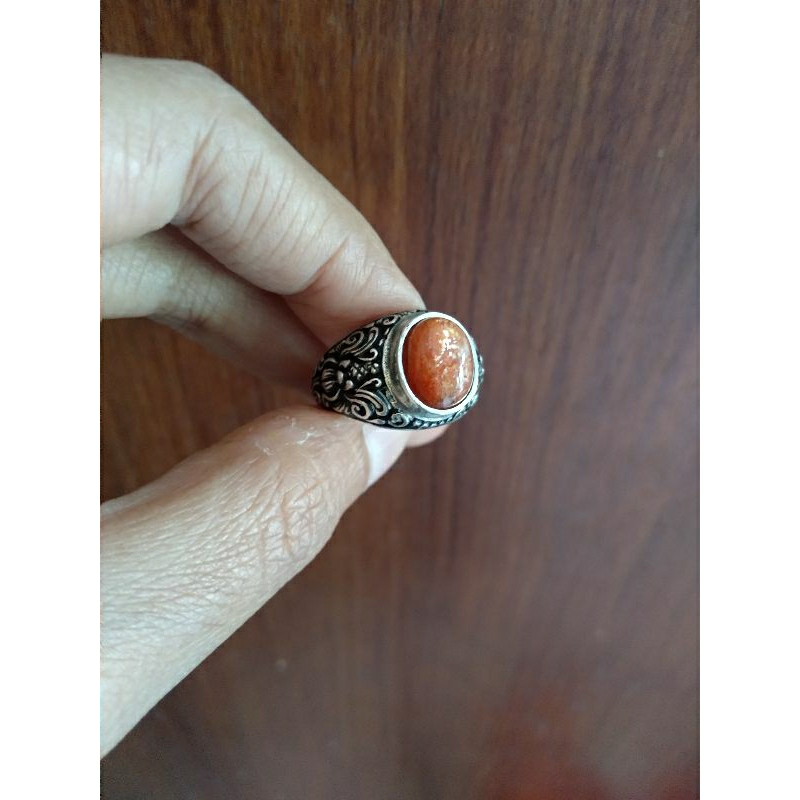 Cincin perak bali batu sunstone / pasir emas