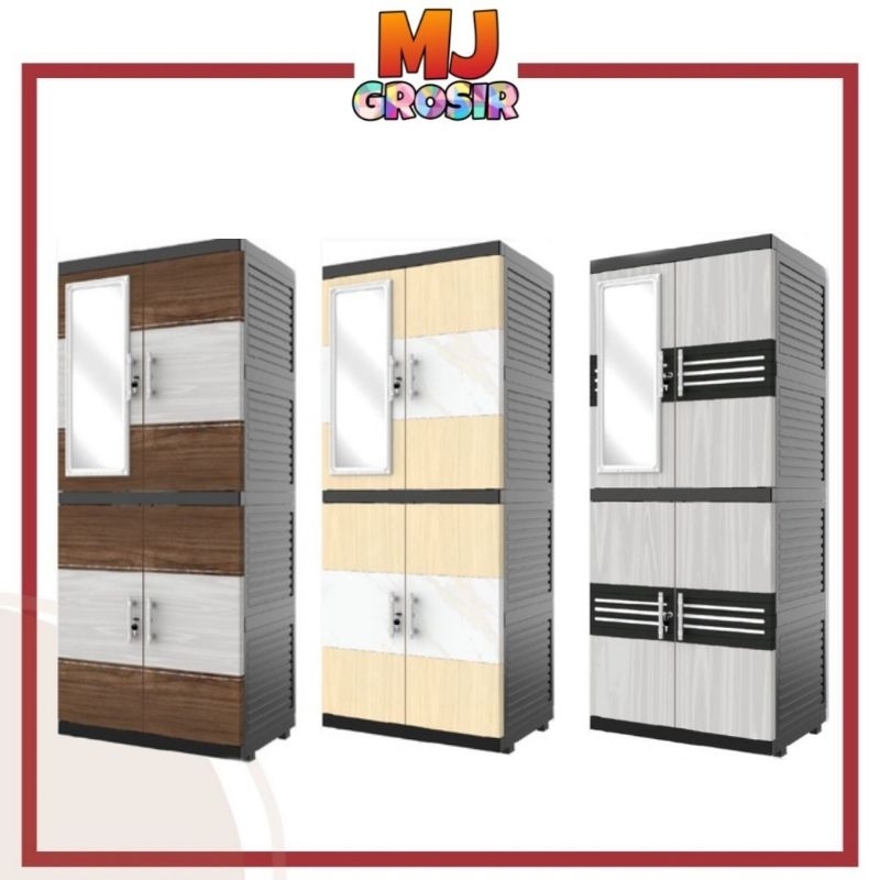 [MJ] NAIBA FIT FULL KUNCI 9524/9504 Lemari Pakaian Lemari Plastik Mirror Jumbo Susun 4 Box Platik Mi