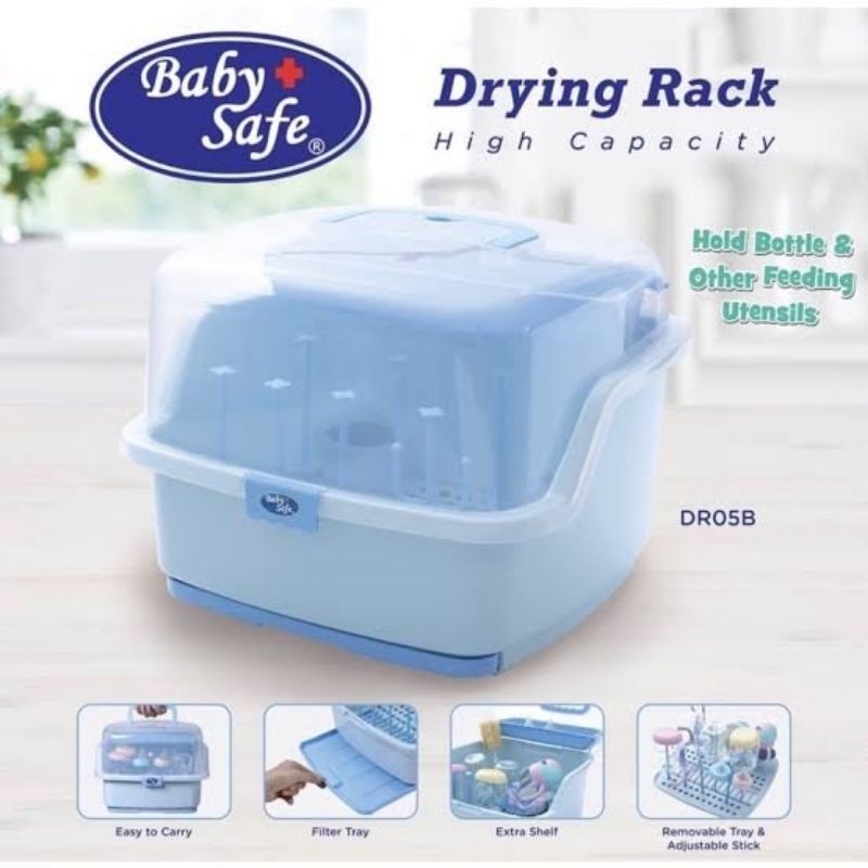 Baby Safe Drying Rack With Cover DR05G DR05B DR05 - Babysafe Dryingrack Bottle - Rak Pengering Botol Susu Bayi - Wadah Tempat Penyimpanan Susu Bayi