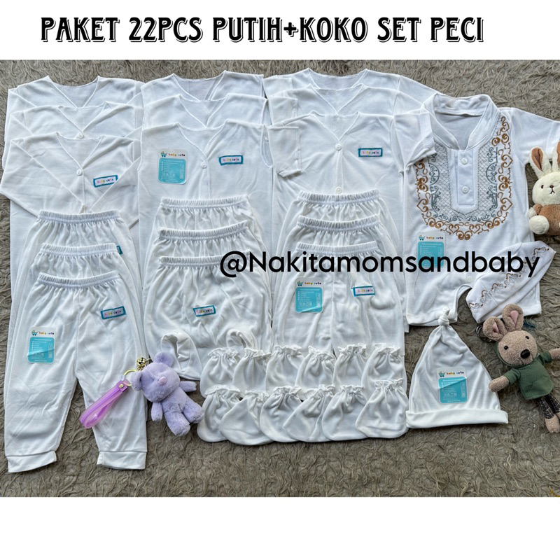 22pcs Paket Hemat Perlengkapan Baju Bayi Baru Lahir / Newborn Celana bayi Kado Putih SNI Promo 8.8