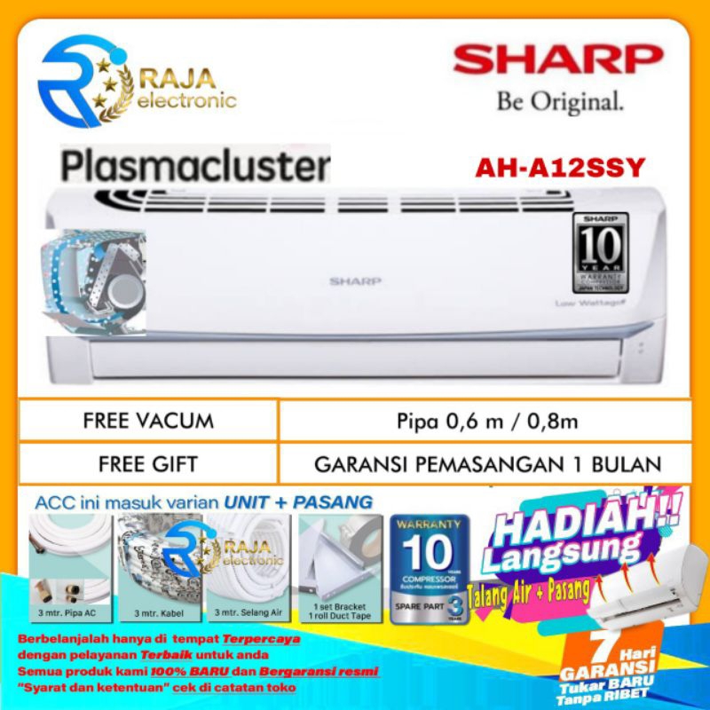 AC SHARP 11/2 PK AH-AP12SSY PLASMACLUSTER THAILAND R32 + INSTALASI DAN MATERIAL