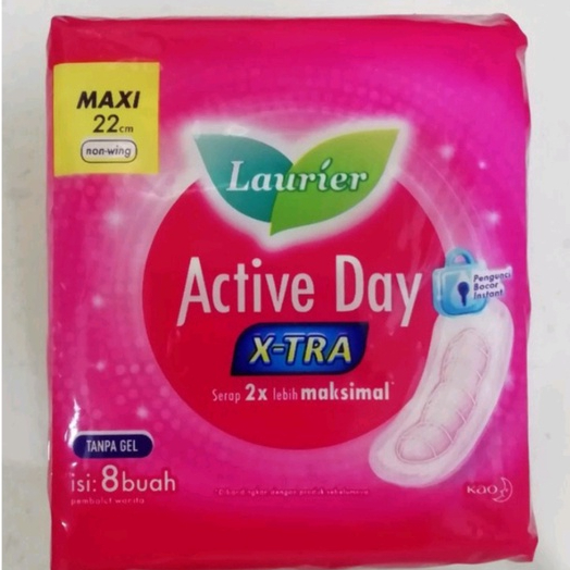 Laurier active day non gel  ( 22cm isi 8 buah Nonwing ) pembalut wanita (no.200)