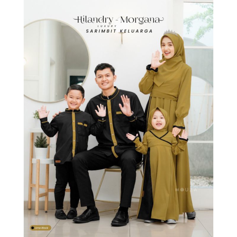 Mouza Hilandry Morgana Lime Black Sarimbit Keluarga Kemko Dan Gamis set Square