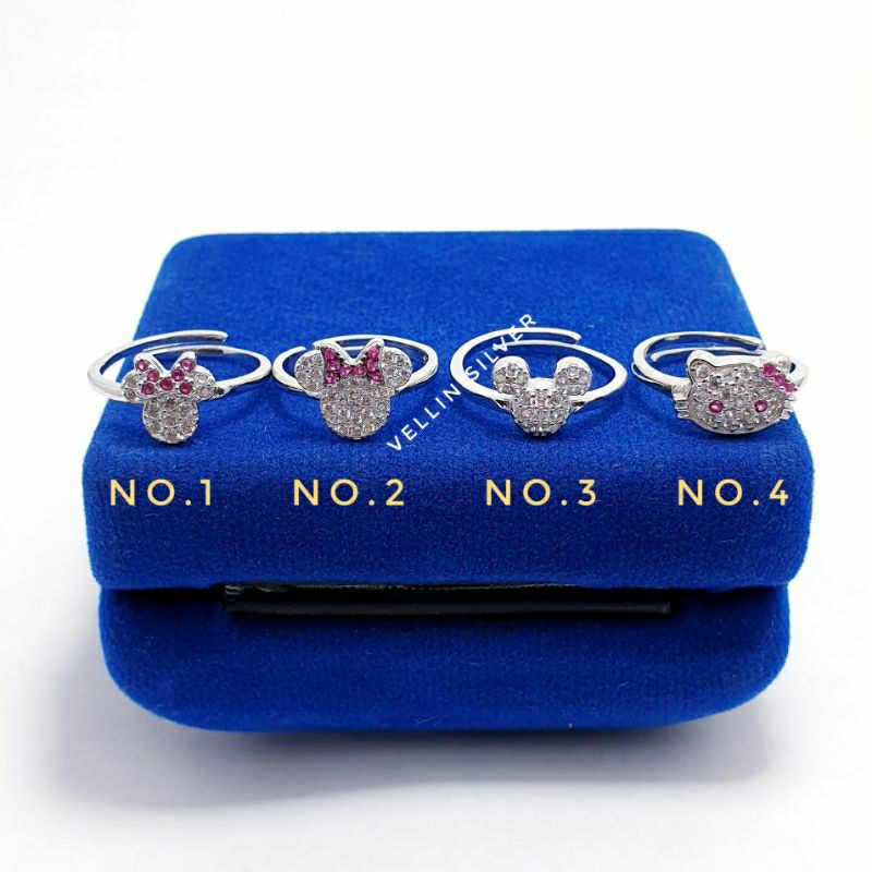 CINCIN ANAK CINCIN BAYI PERAK 925 LAPIS EMAS PUTIH - CINCIN ANAK HELLOKITTY MICKEY SILVER 925