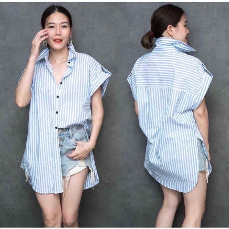 atasan casual wanita / shirt kemeja wanita / kemeja salur