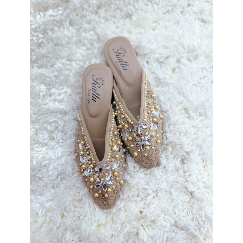 Termurah!!! Heels 3cm Brukat payet mewah maron Angelica / wedding shoes / sepatu pengantin / sepatu tunangan / sepatu seserahan