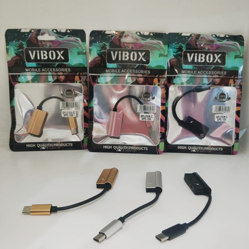 Vibox Splitter spc100 type c 2in1 Adapter Converter Jack 3.5mm Audio and Type C to Type C charging Adaptor OTG Premium quality Promo Sen