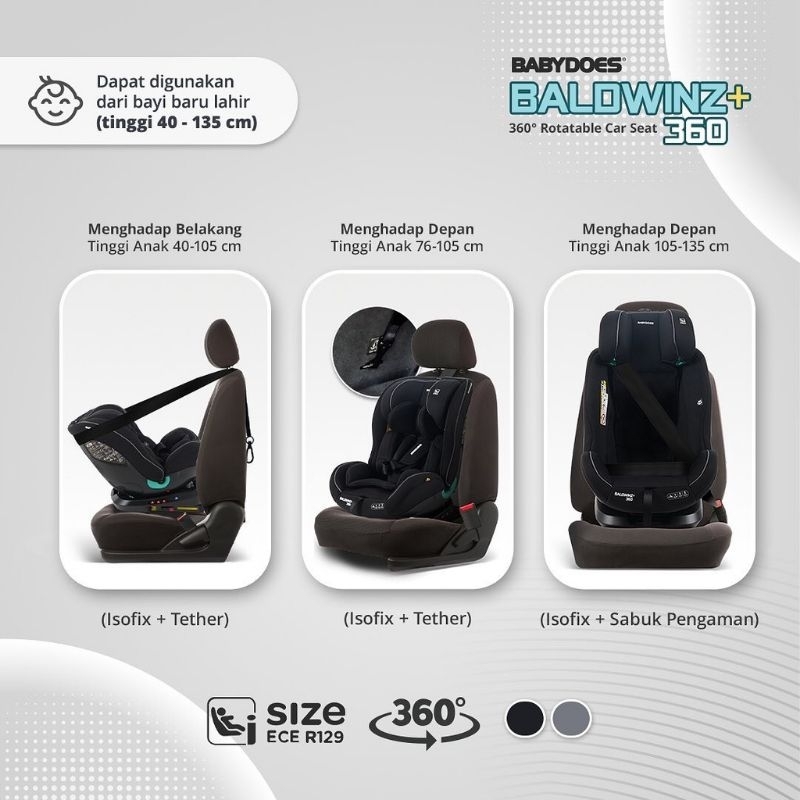 Carseat Babydoes Carseat Baldwinz+ 360° Rotatable Car Seat 360 Kursi Mobil Anak Bayi
