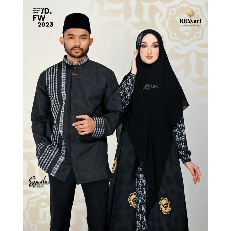 RITZ SYAR'I] GAMIS SYARI TERBARU / FAMILY SET / DRESS SET PRINTING COUPLE " SYARLA " By Ritz Syar'i