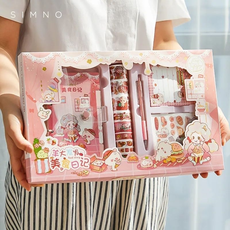 Gift set diary set stiker stationary set diary lucu kawaii buku jurnal