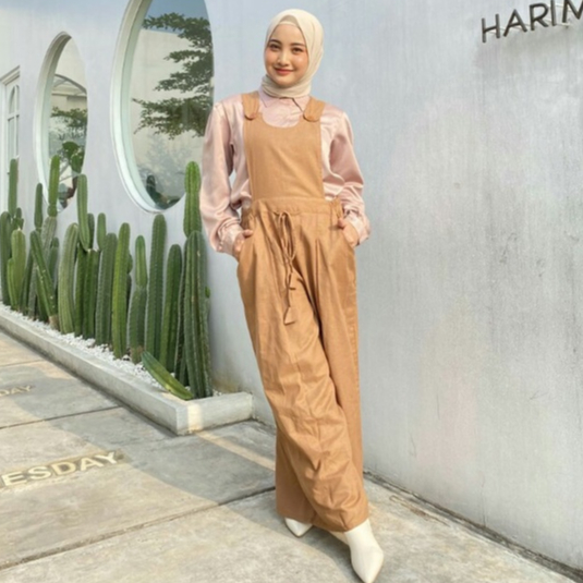 NHM Baju Terusan Overall Celana Wanita Katun Linen