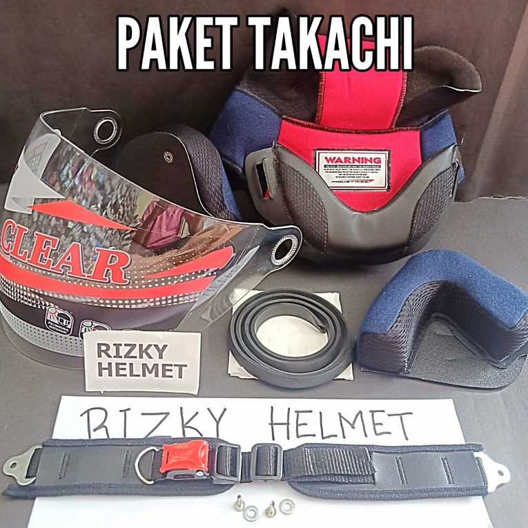 PAKET TAKACHI, Busa Helm TAKACHI, Kaca Helm Clear Takachi, Lis Karet Helm, Tali Helm Plus Paku belah