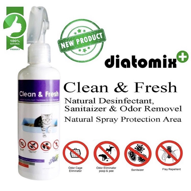 DIATOMIX CLEAN &amp; FRESH 230ml - DIATOMIX PENGHILANG BAU - SPRAY PENGHILANG BAU KANDANG KUCING ANJING