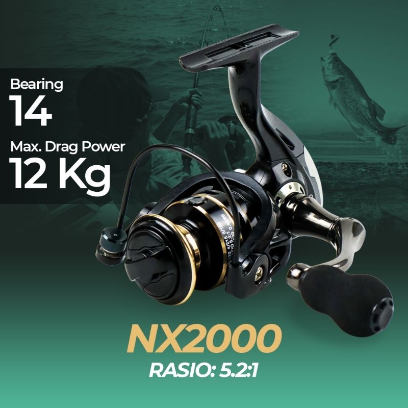 PROMO Reel Pancing NX2000/4000/6000 Series Metal body GOLD SHARKING Spinning Fishing Reel 5.2:1 Gear Ratio - Black - Termurah - Berkualitas - rell pancing power handle - reel kerekan rel pancing reel katrol kerekan pancing rell terkuat reel terlkuat