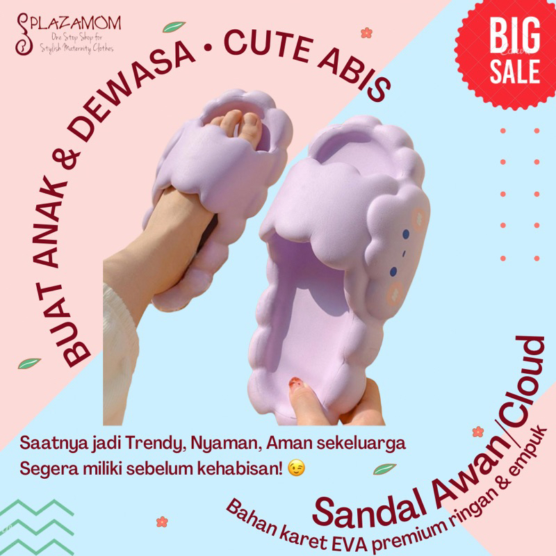 Sandal karet awan cloud EVA Phylon ANAK DEWASA kids kid Laki Perempuan pria wanita cowok cewek cowo cewe male female man woman girl boy Unisex Sendal Selop Slippers Slip Strap Empuk Ringan Anti slip Kualitas Premium Nyaman trendy kekinian viral hits cute