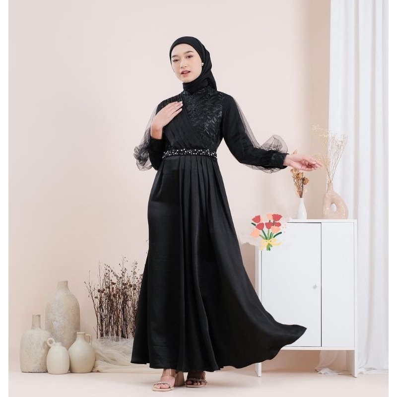 BATIK OFFICIAL | Maxi Dress Modern Adeeva Dress Wanita Modern Brokat Tulle Mix Payet Premium Gamis Lebaran Dan Tunangan Kekinian Gamis Wanita