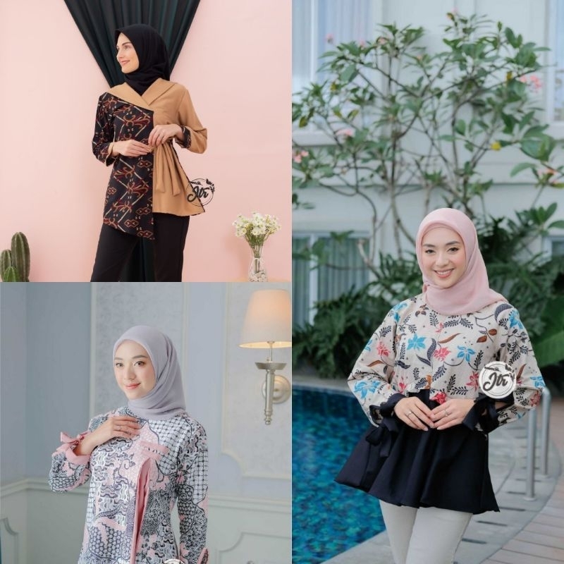 Atasan Blouse Batik Pitaloka Wanita Blouse Lengan Panjang Resleting Depan/Belakang