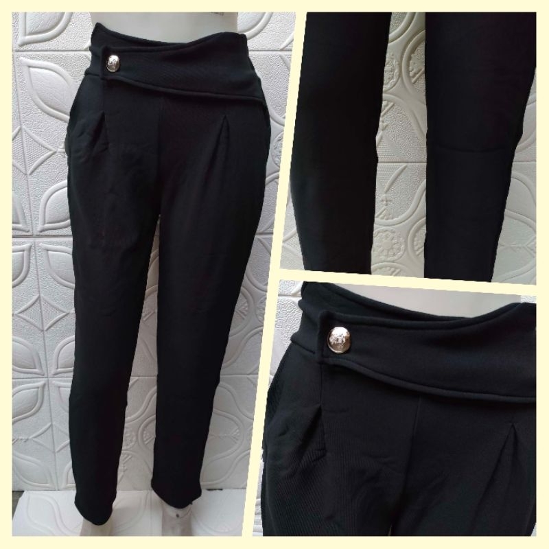 CELANA IMPOR HITAM POLOS TERBARU BAHAN KNIT IMPOR