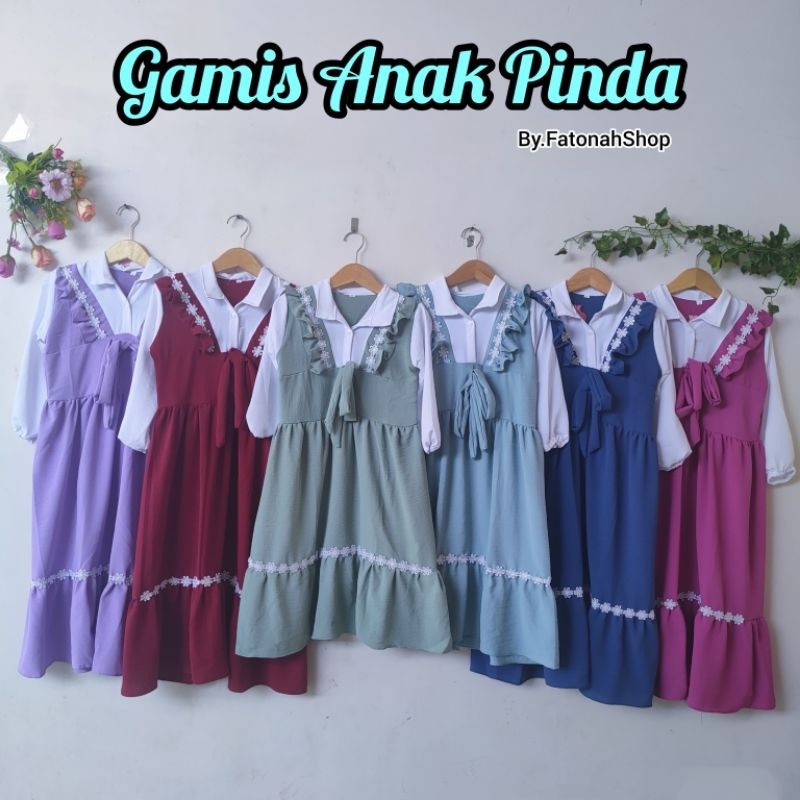 Gamis Anak 2 3 4 5 6 Tahun Anak Cewek Perempuan Crinkle renda putih lucu pita kekinian Muslim anak ( Gamis Pinda )