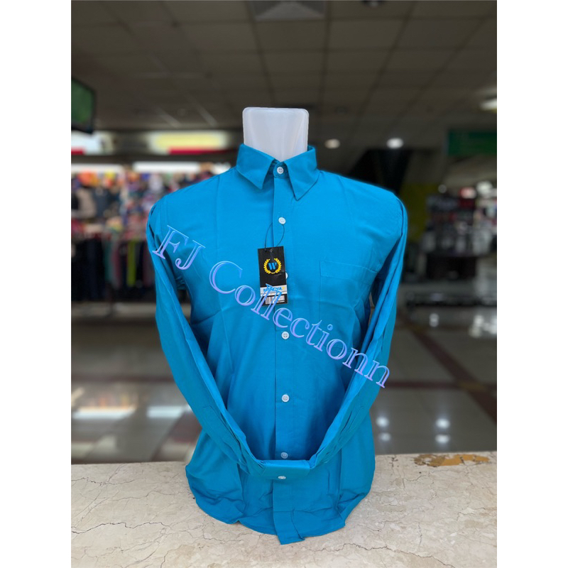 Kemeja Polos Pria Lengan Panjang Formal Reguler Wendyat, Wendya.T BIRU TOSCA MUDA