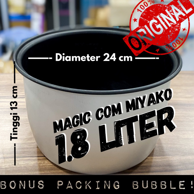 Panci teflon Magic Com Miyako 1.8 liter Original / Panci Rice Cooker 1.8L Pendek 13cm HITAM