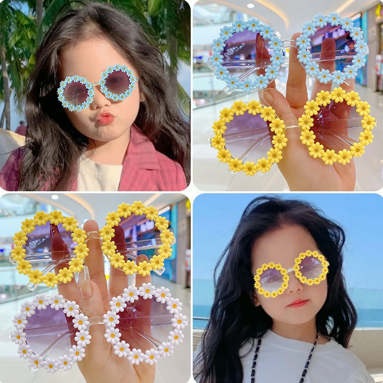 COD❤️Kacamata Hitam Anak Perempuan Laki Laki Lucu Bunga Indah Touring Seaside Daisy Sunglasses