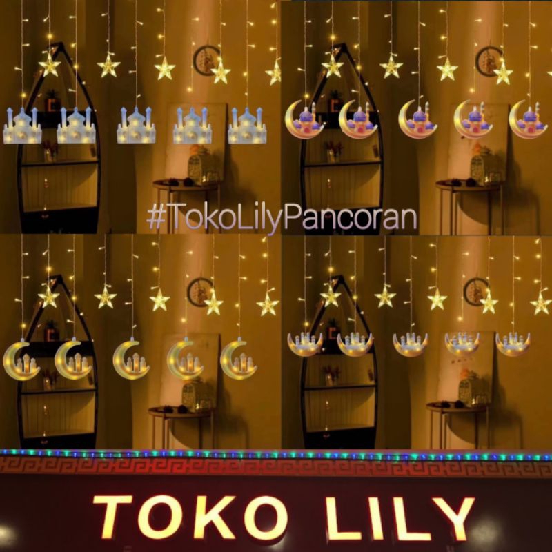 Lampu Tirai Idul Fitri / Lampu Lebaran Tirai Muslim / Lampu Hiasan Lebaran Hijriah / Lampu Idul Eid / Lampu LED Dekorasi