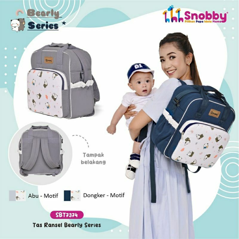Snobby tas ransel bayi medium saku print bearly series SBT 7374