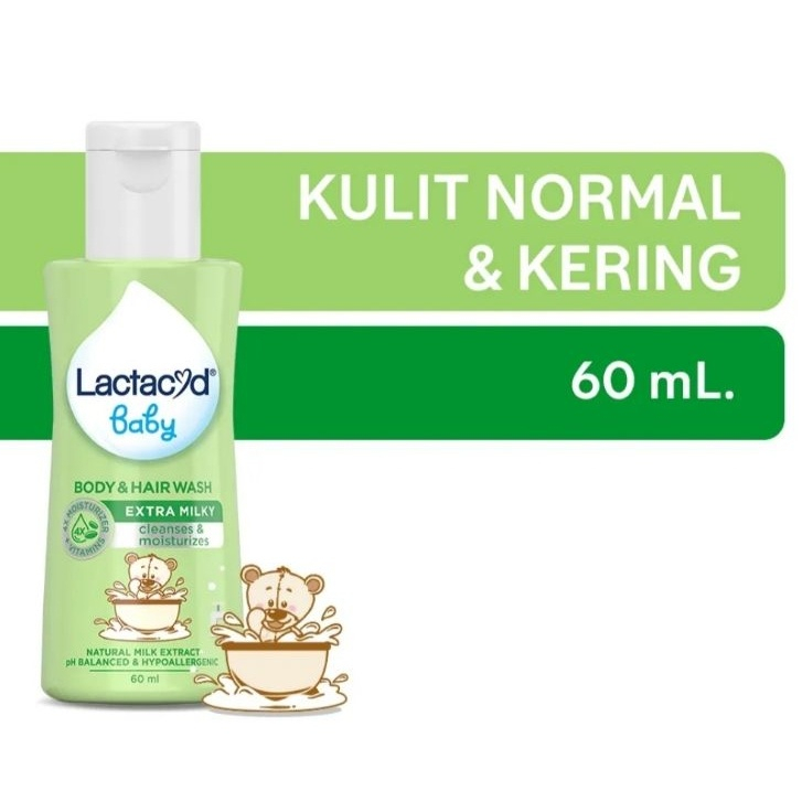 Lactacyd Baby Body &amp; Hair Wash Extra Milky 60mL Hijau – Sabun Bayi untuk Menjaga Kelembaban