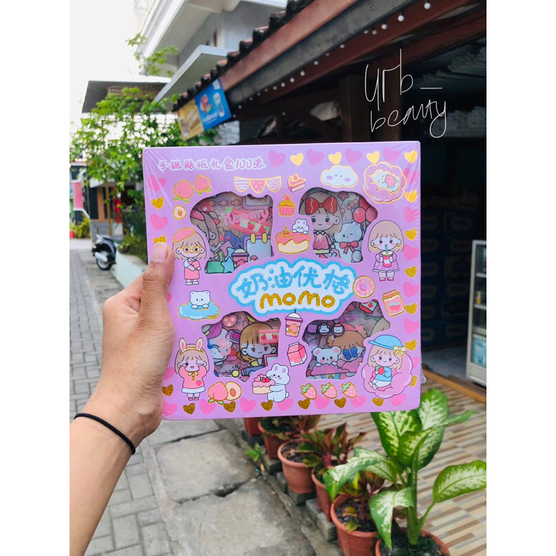 4 Lembar Stiker MOMO Motif Kartun Korea Lucu Anti Air Dekorasi Handbook Scrapbook (Tanpa Box)