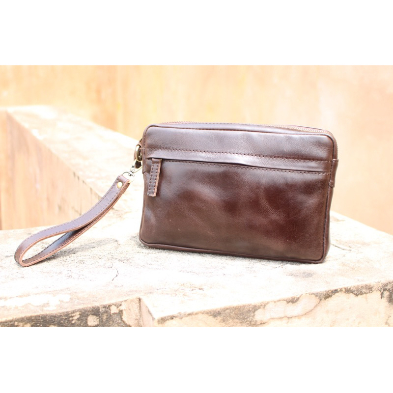 CLUTCH PRIA DAN WANITA BAHAN KULIT SAPI ASLI PULL UP MODEL GANZZO / FREE GRAVIR NAMA DAN LOGO