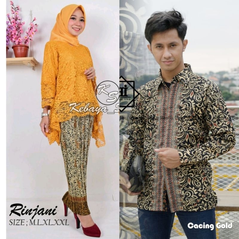 kebayashopp couple kebaya rinjani HITAM + kemeja panjang mix rok plisket /couple kebaya keluarga/couple kebaya tunangan/couple wisuda/coupel sarimbit keluarga