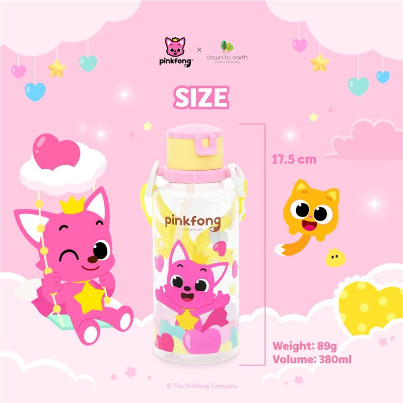 Pinkfong Baby Shark x Down to Earth Straw Strap Water Bottle/Botol Minum Anak