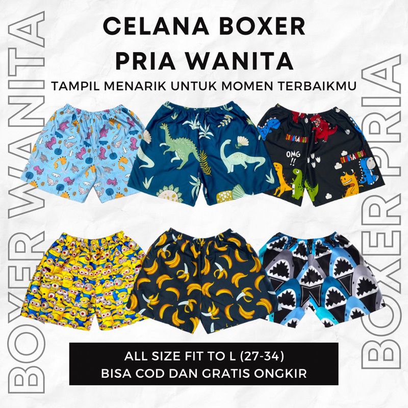 JEFFORD Ecer Rasa Grosir | Boxer Motif Dino Minion 08 | Boxer Pria Wanita | Celana Pendek | Celana Pria | Celana Wanita