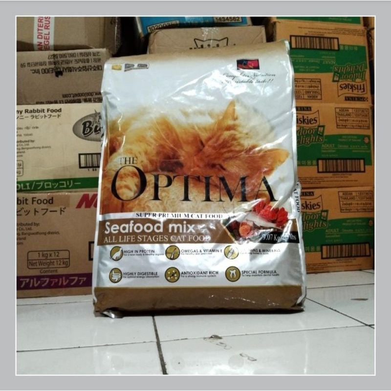 makan kucing Optima Cat Seafood Mix 9,07 kg Khusus Expedisi