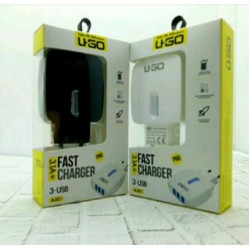 Adaptor Fast Charger 3 Lubang UGO + Kabel USB TYPE C *Fast Chargier* 3.1 Ampere