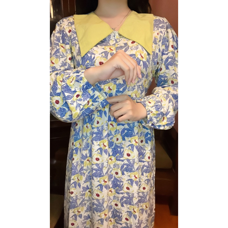 DASTER FLORAL BLUE LIME| DASTER KEKINIAN | DRESS MIDI | DRESS | DRESS KOREA | DRESS KEKINIAN | BAJU 