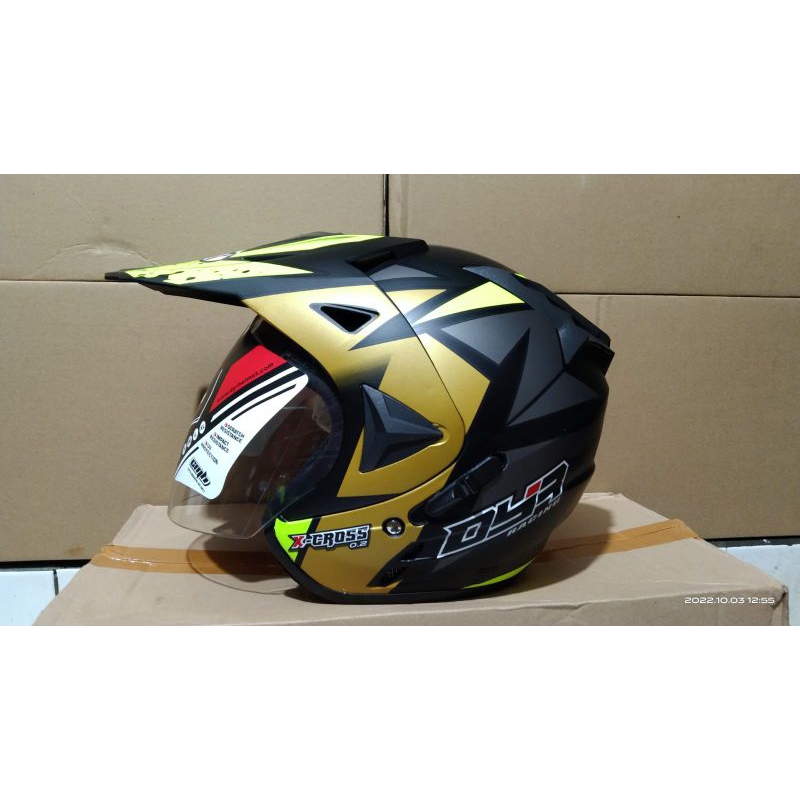 promo helm semi cross black/gold