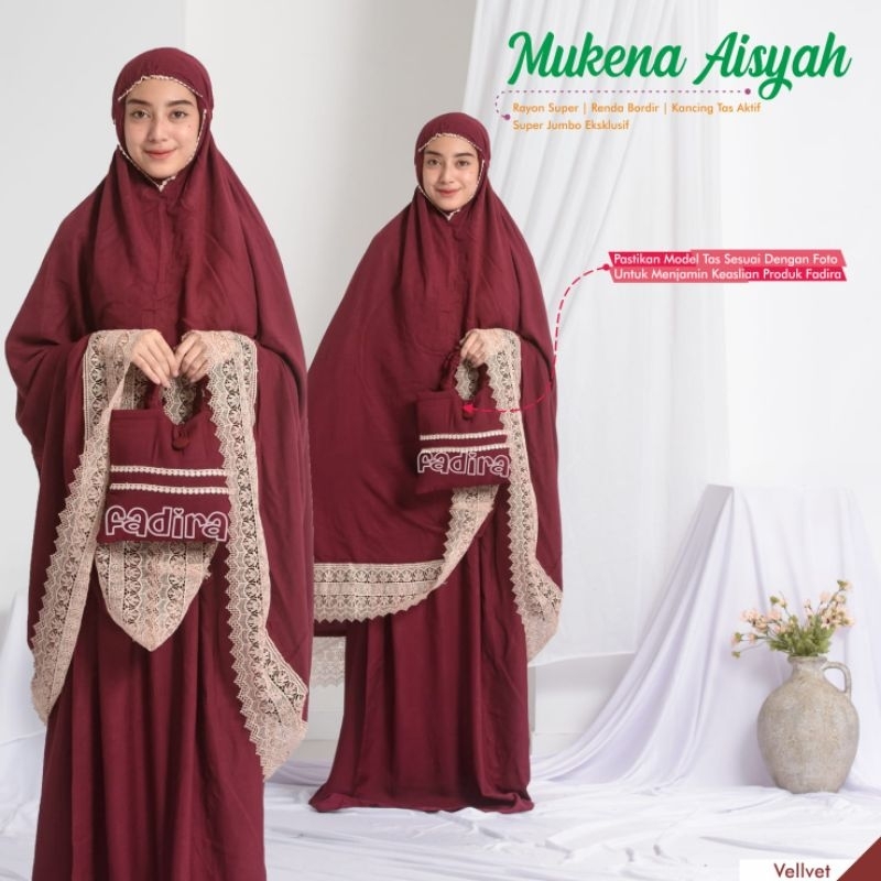 Mukena Aisyah ori by Fadira Collection |  Mukenah putih Bahan rayon super Renda bordir Ukuran super 