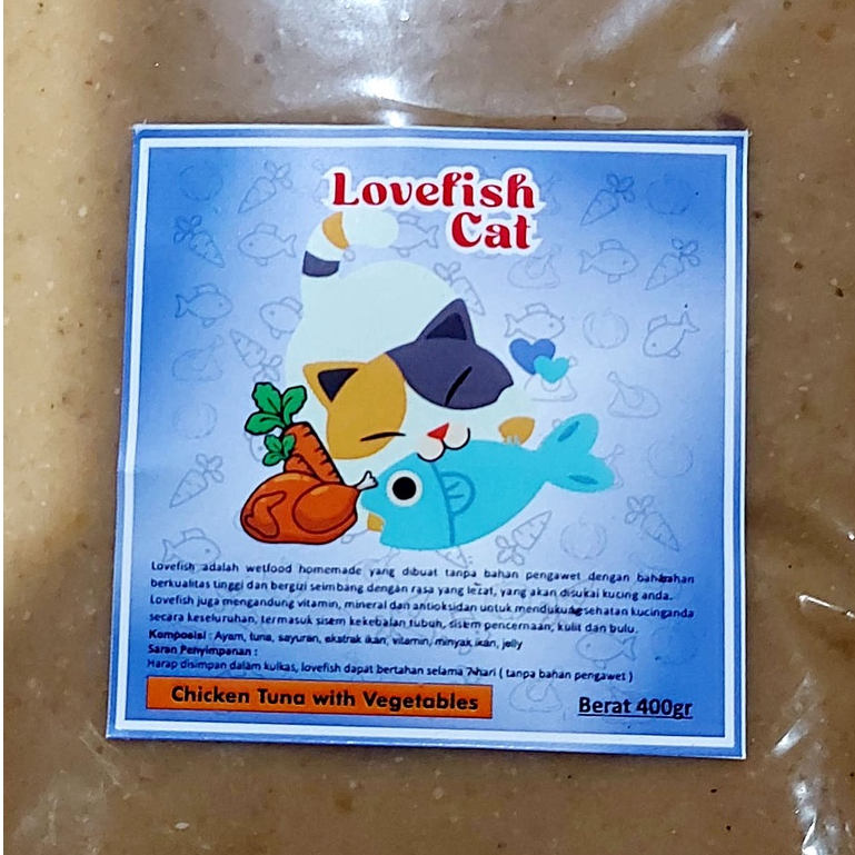 MAKANAN KUCING WET FOOD LOVEFISH HOME MADE REAL MEAT 400 GR KHUSUS INSTANT SAMEDAY