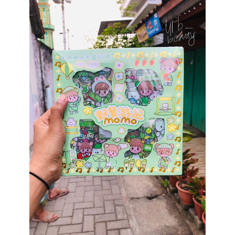 4 Lembar Stiker MOMO Motif Kartun Korea Lucu Anti Air Dekorasi Handbook Scrapbook (Tanpa Box)